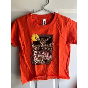 Vtg Kids Gremlins Style Classic Graphic 80s Crew Neck Orange XXS Tee‎